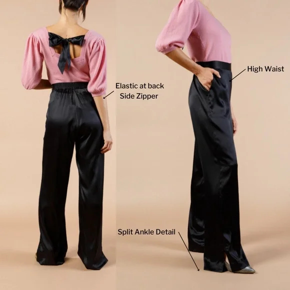 Washable Silk Pant High Waisted Wide Leg Trousers - NWT Sizes XS, S,M,L,XL - Picture 2 of 4